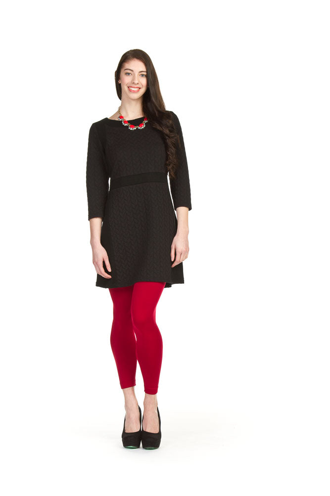 BLACK Leaf design embossed 3/4 sleeve panel dress