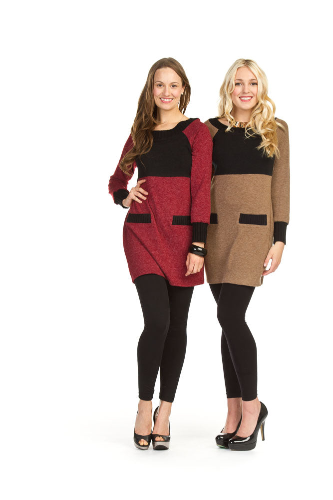 MOCHA Color block wraglan 3/4 sleeve sweater dress