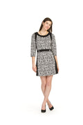 BLACK Animal print panel 3/4 sleeve sweater dress