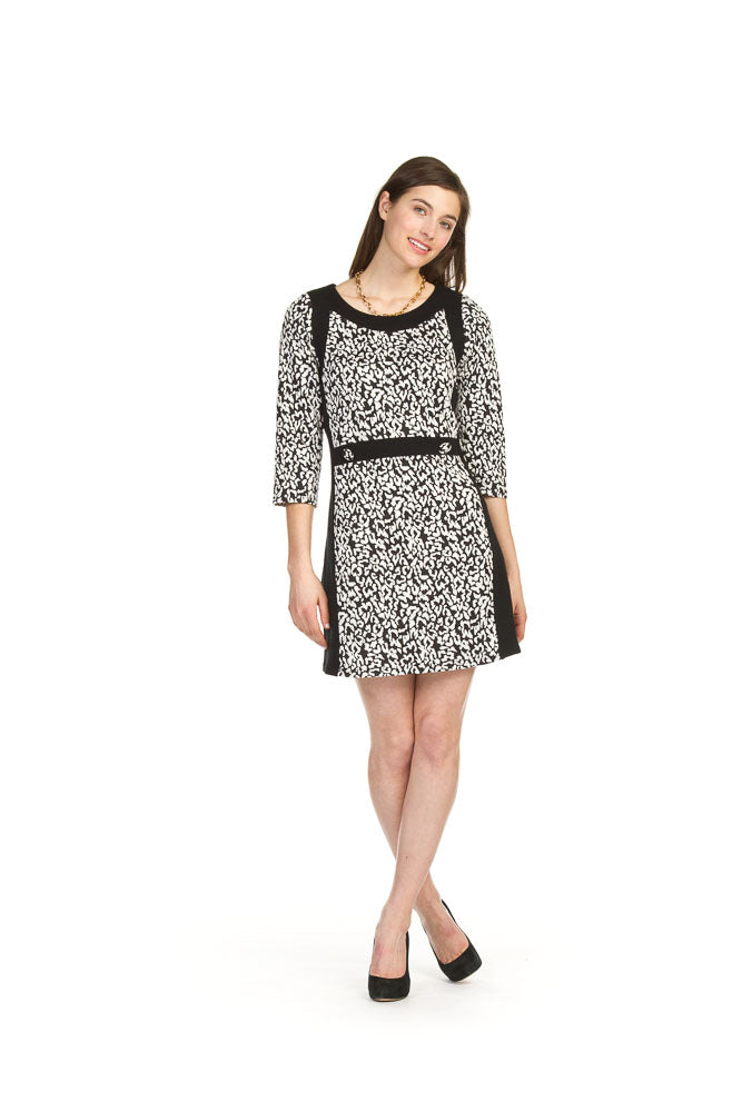 BLACK Animal print panel 3/4 sleeve sweater dress