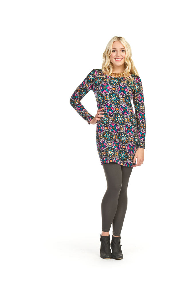 MULTI Kalidoscope print 3/4 sleeve sweater dress