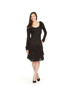 BLACK Floral applique and patch long sleevedress
