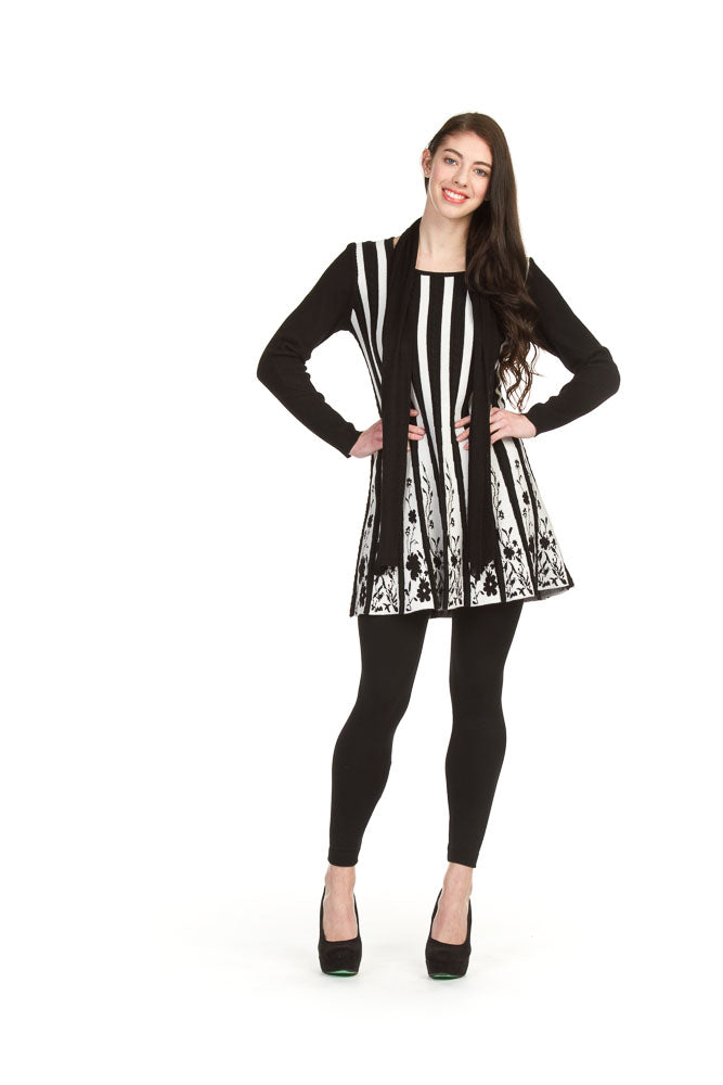 BLACK Stripe dress with floral border and scarf