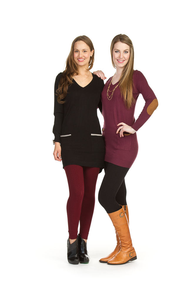 BURGN long sleeve v neck sweater tunic w contrast trim o