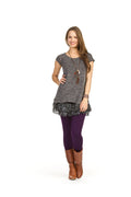 BLUE Long sleeve angle hem with floral burnout unerlaye