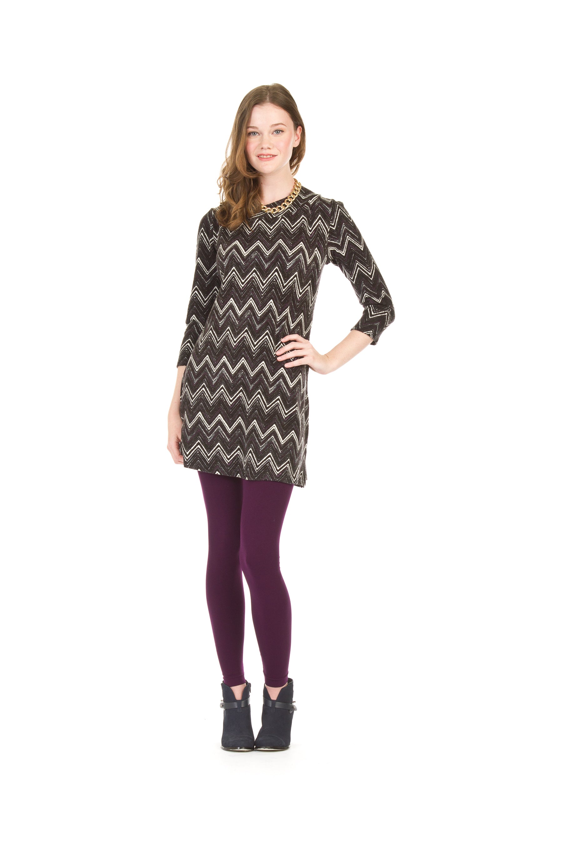 BLACK Chevron print 3/4 sleeve sweater dress