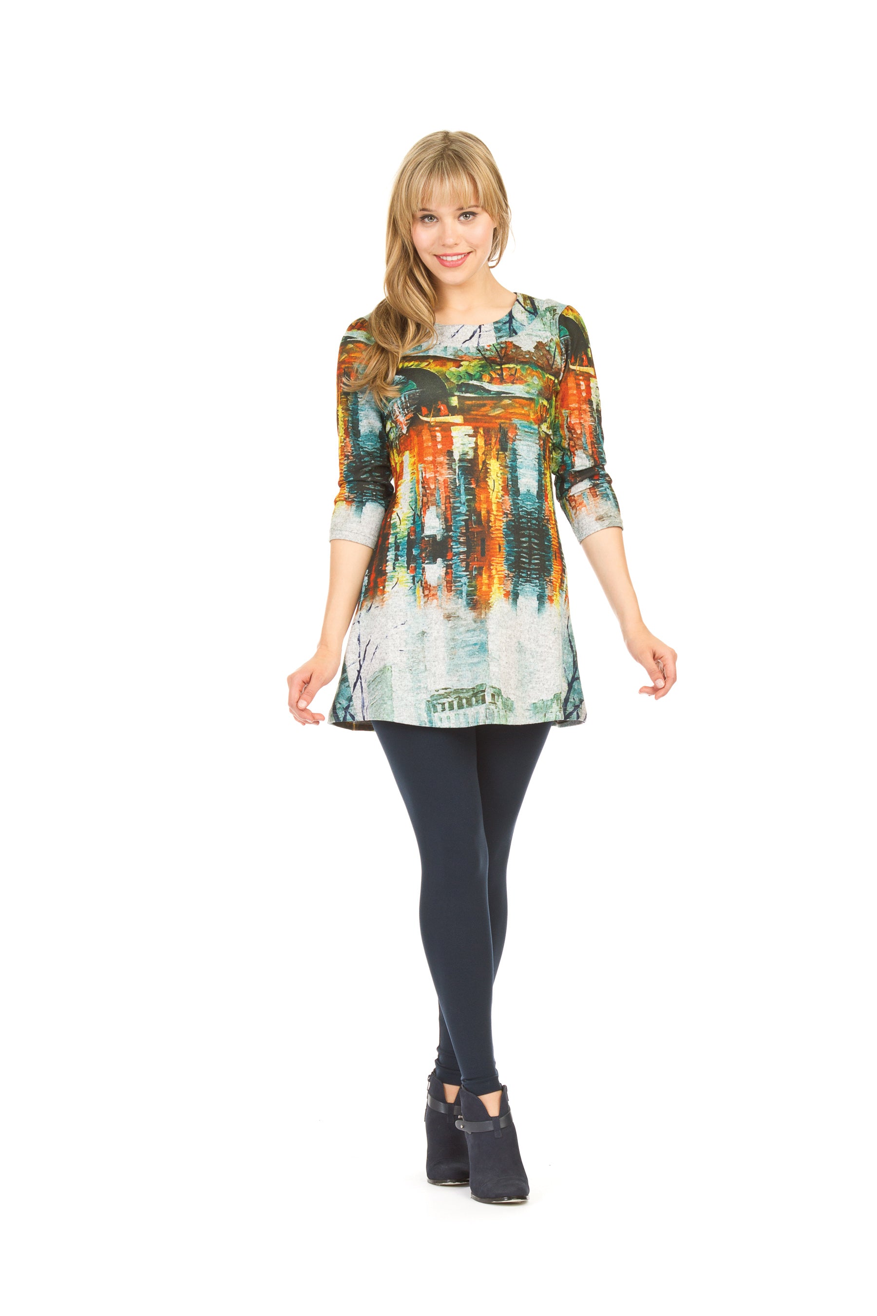 ORANG Watercolor painter print 3/4 sleeve dress