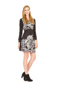 BLACK Floral border long sleeve with contrast stitch