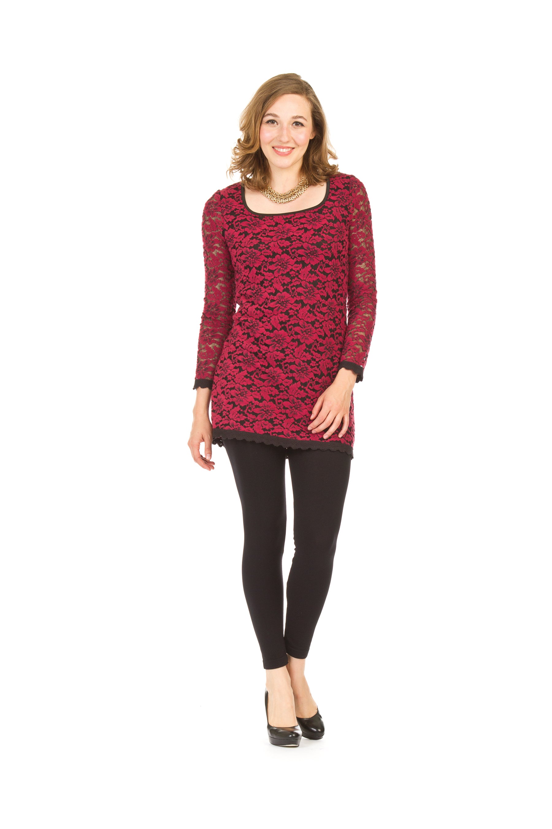 BURGN Fuzzy lace design long sleeve scoop neck dress