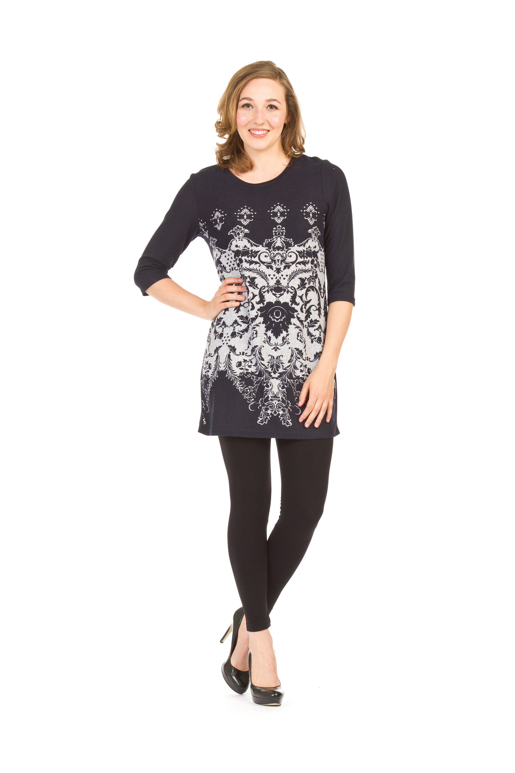 NAVY Filigre print 3/4 sleeve dress