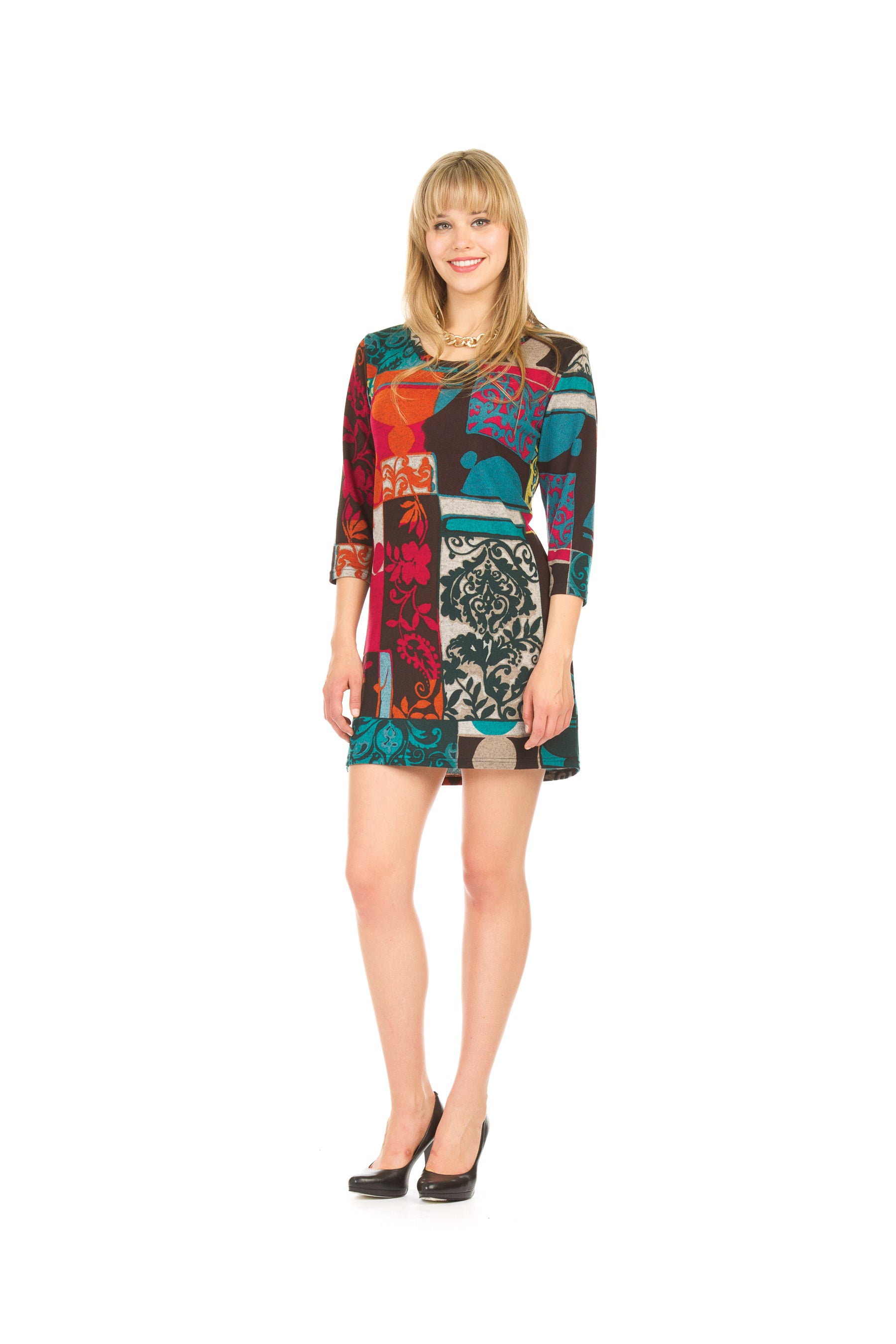 MULTI Multi patch print 3/4 sleeve dress