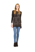BLACK Textured damask front hi low tunic dress