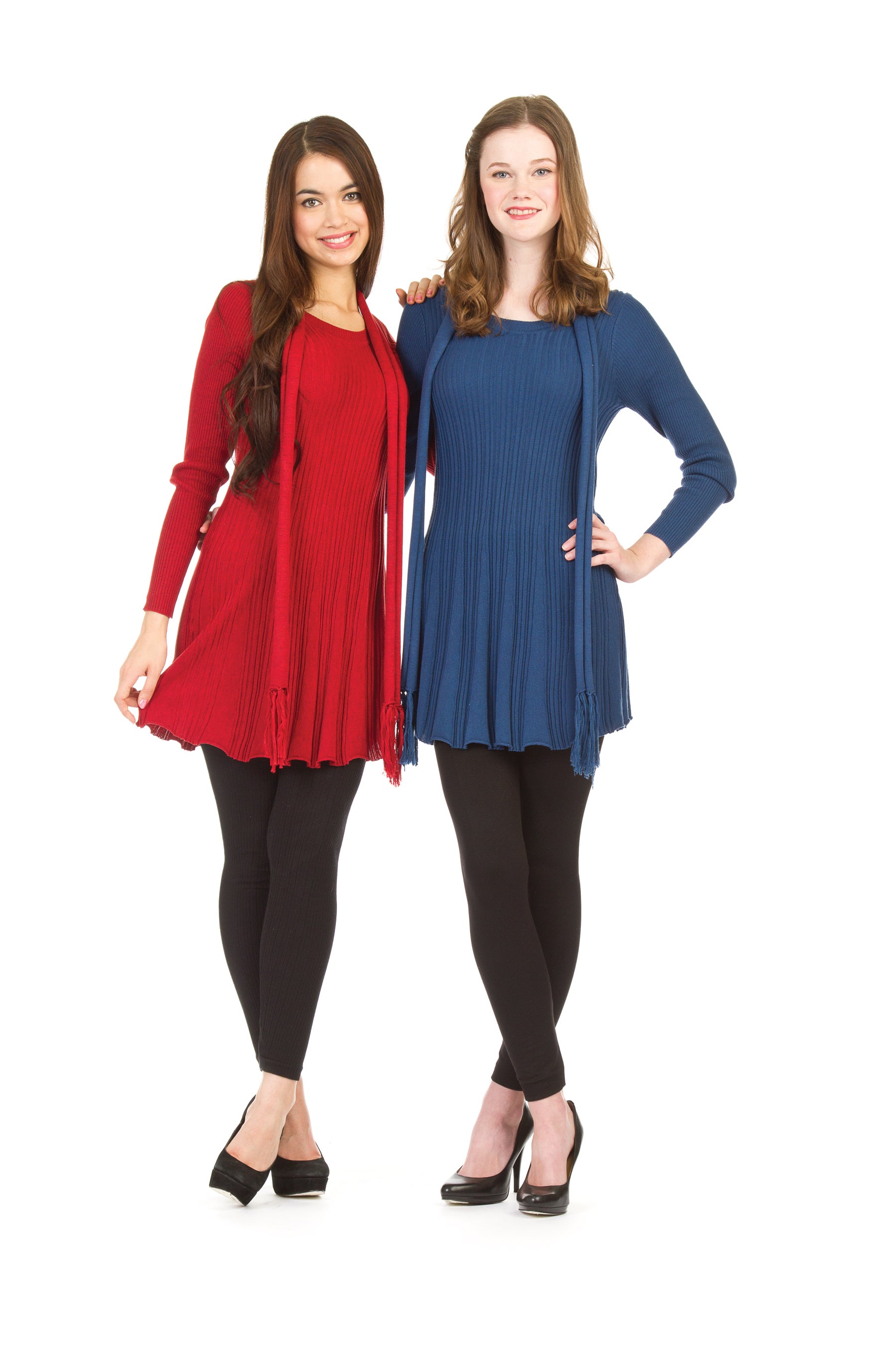 BLUE Ribbed sweater dress with scarf