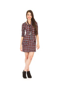 BLURD Plaid 3/4 sleeve dress with pockets & scarf