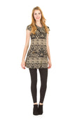 BLACK Paisley border print cap sleeve drape collar dress
