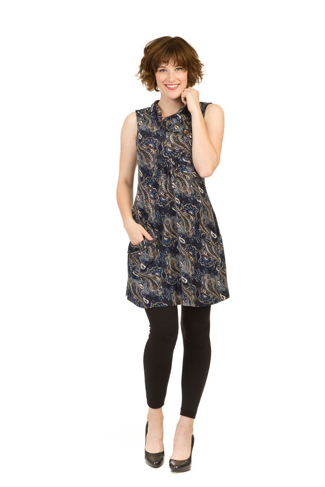 BLUE Paisley Smocked Detail Dress with Pockets