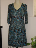 TEAL Paisley print 3/4 sleeve v neck dress