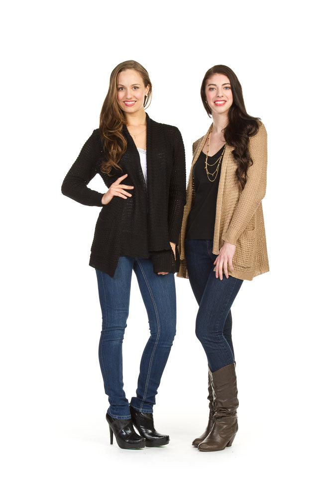 TEAL Drape collar solid cardigan with pockets