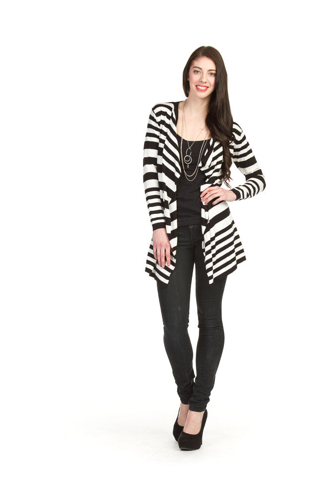 BLACK Stripped drape cardigan