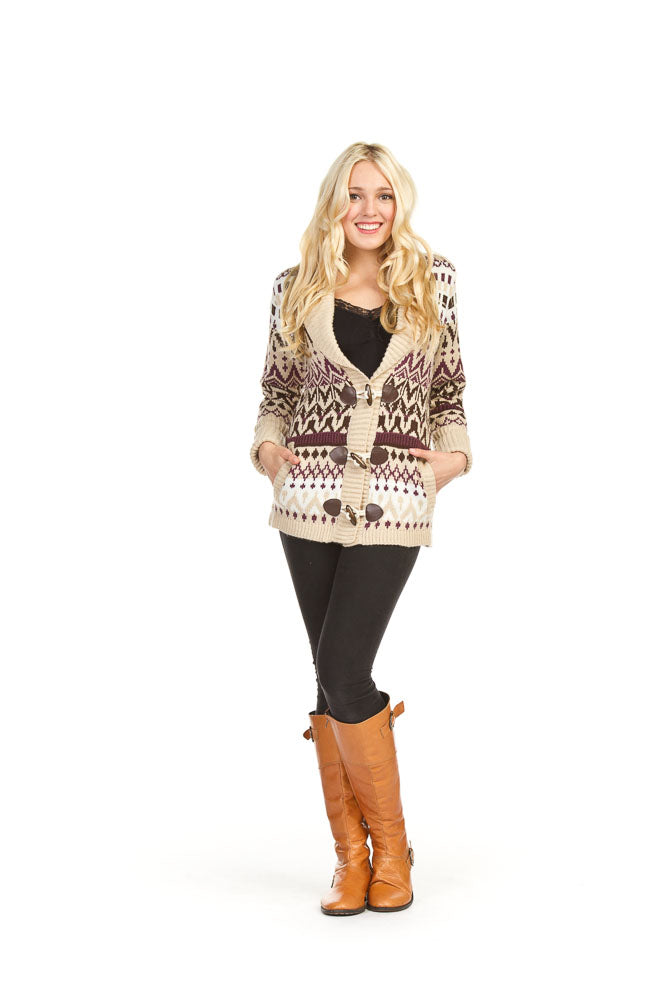 BEIGE Fairisle Shawl collar toggle cardigan