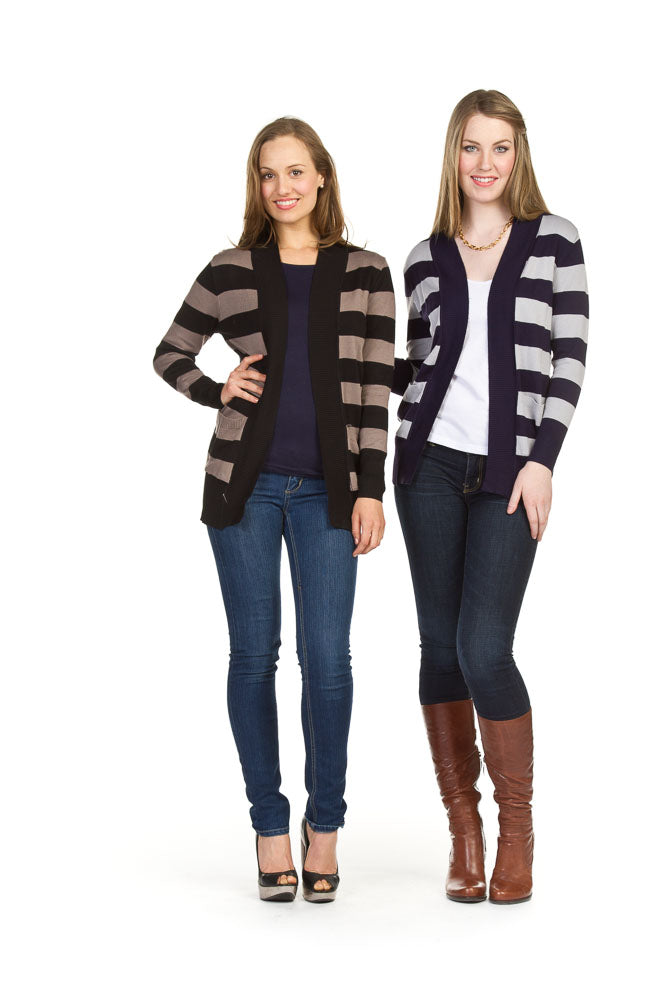 BLACK Stripe cardigan with pockets