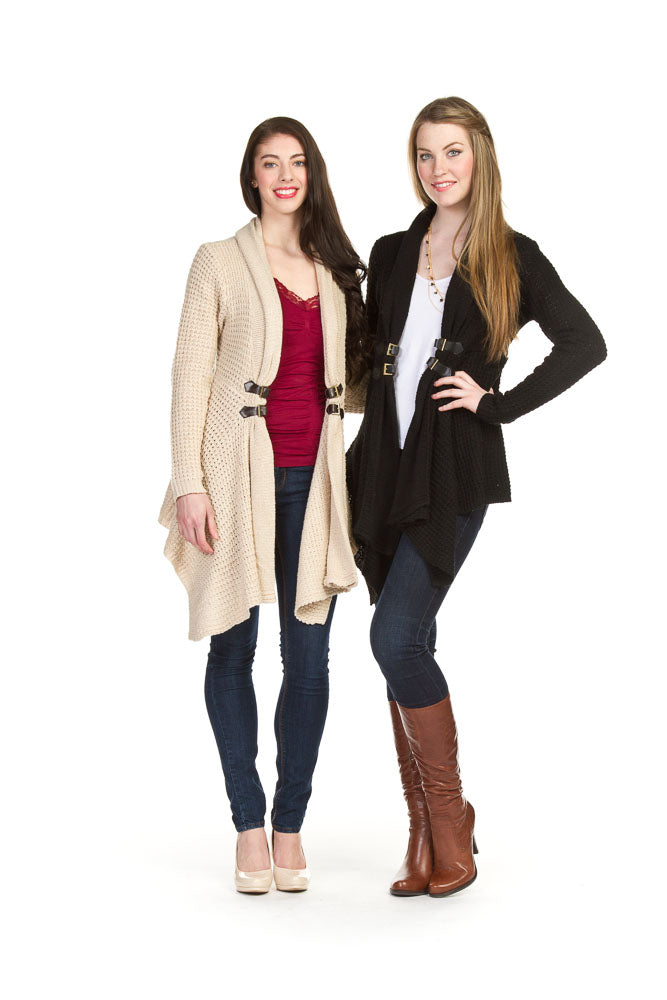 BLACK Buckle detail waterfall cardigan