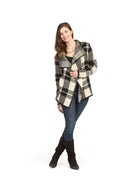 CREAM Plaid drape cardigan with leather trim