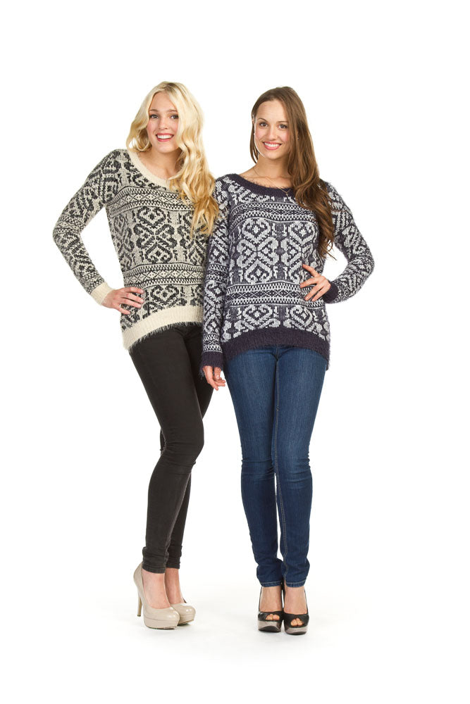 CREAM Global print hi low hem furry sweater