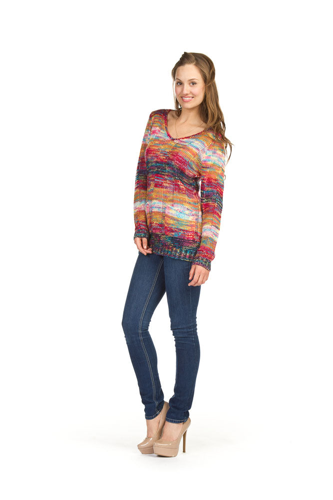 BLUE Multi heathered v neck sweater
