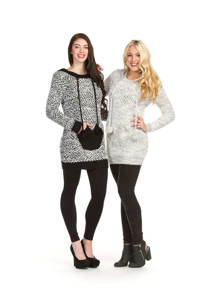 BLACK Boucle hooded tunic