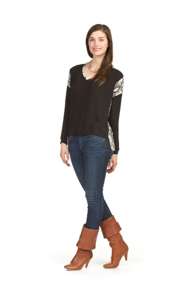 BLACK Snake print georgette detail sweater