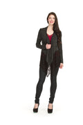 BLACK Heathered waterfall cardigan w lace hem