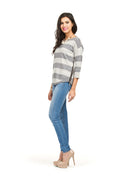 GREY Grey stripe angora sweater with zip detail