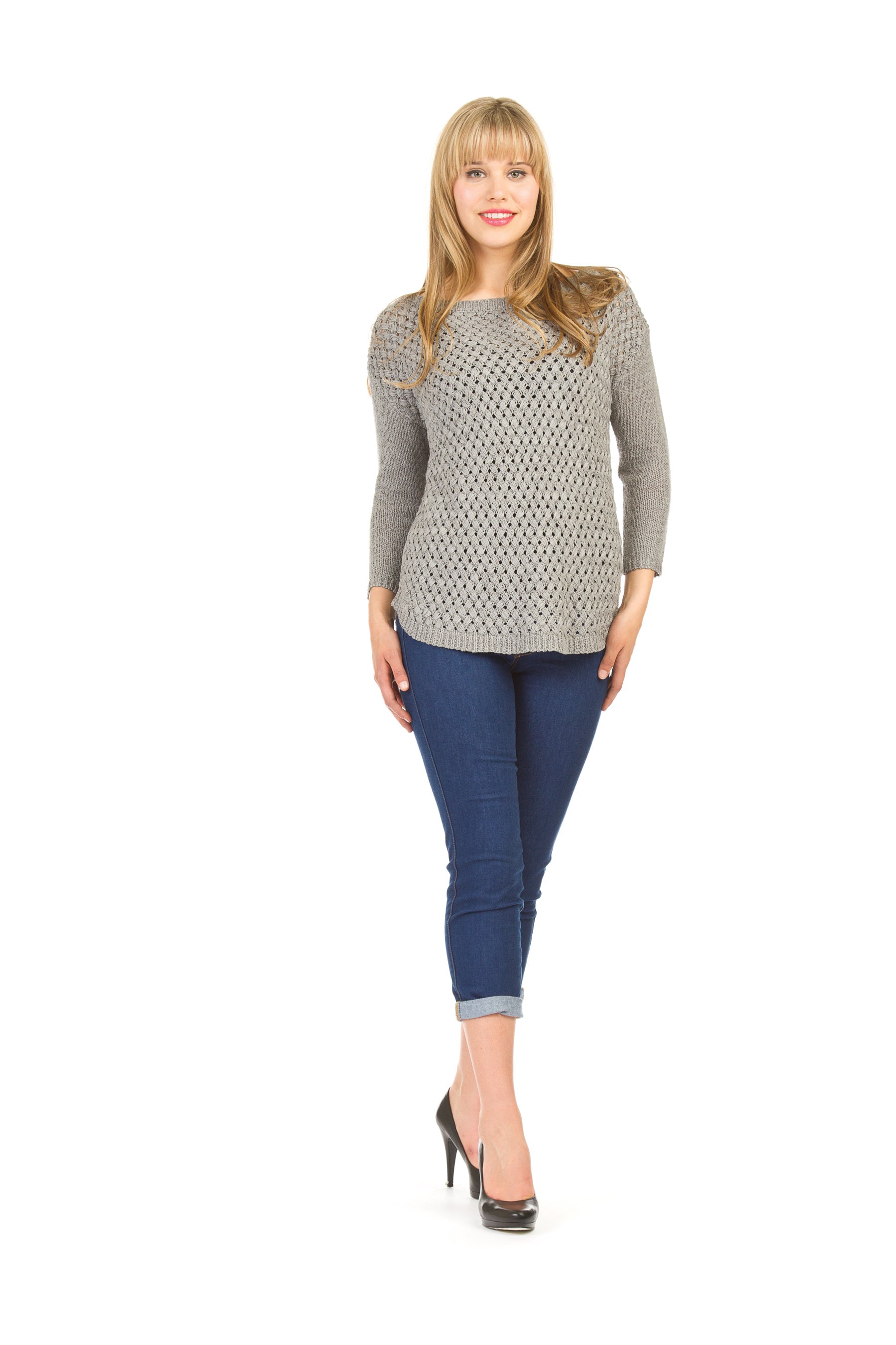 BLACK Basket weave shirt hem sweater