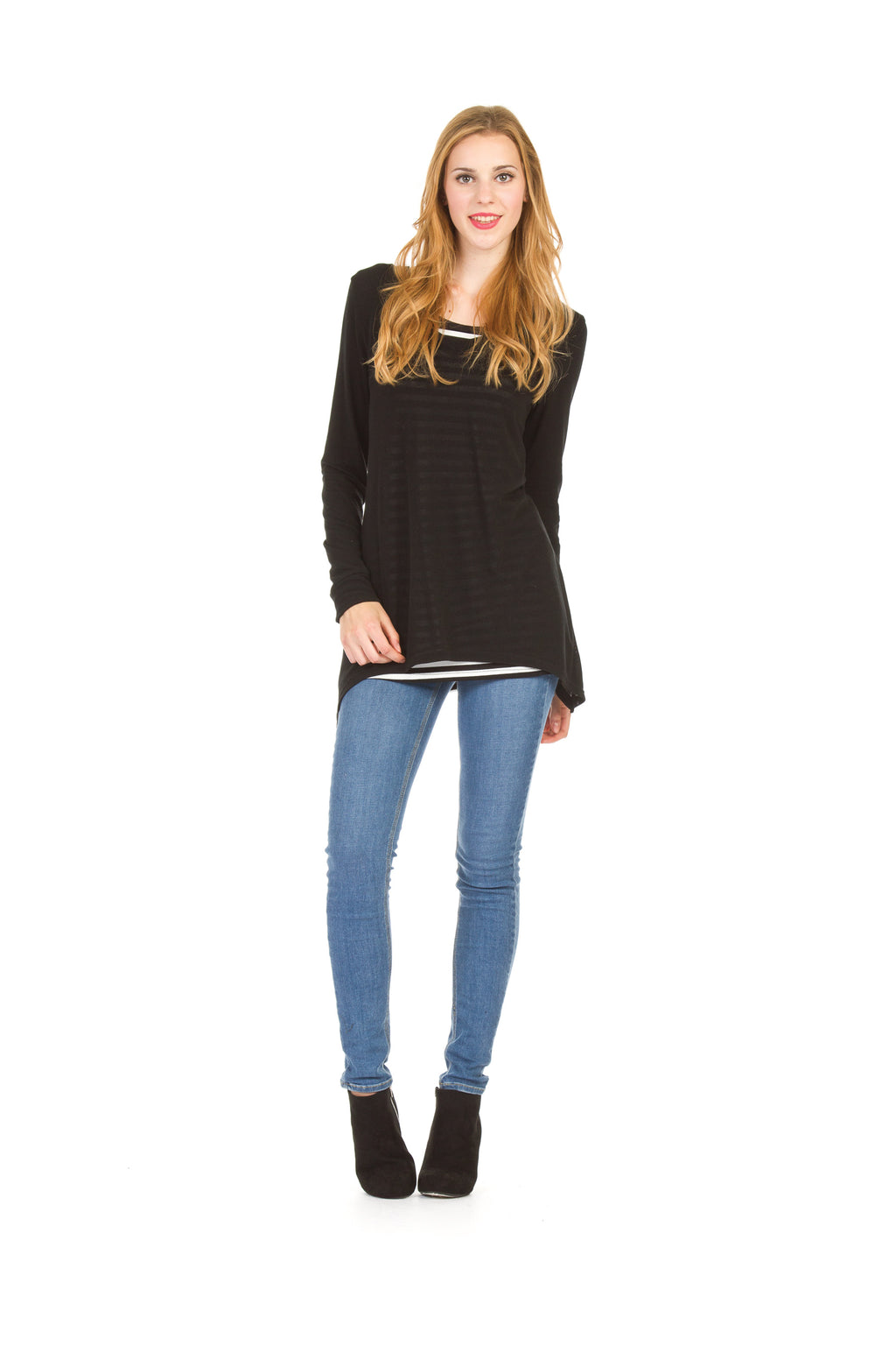 / 2 Piece Stripe Underelay Peep Back Tunic