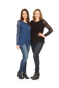 BLUE Open knit tunic with ruffle hem