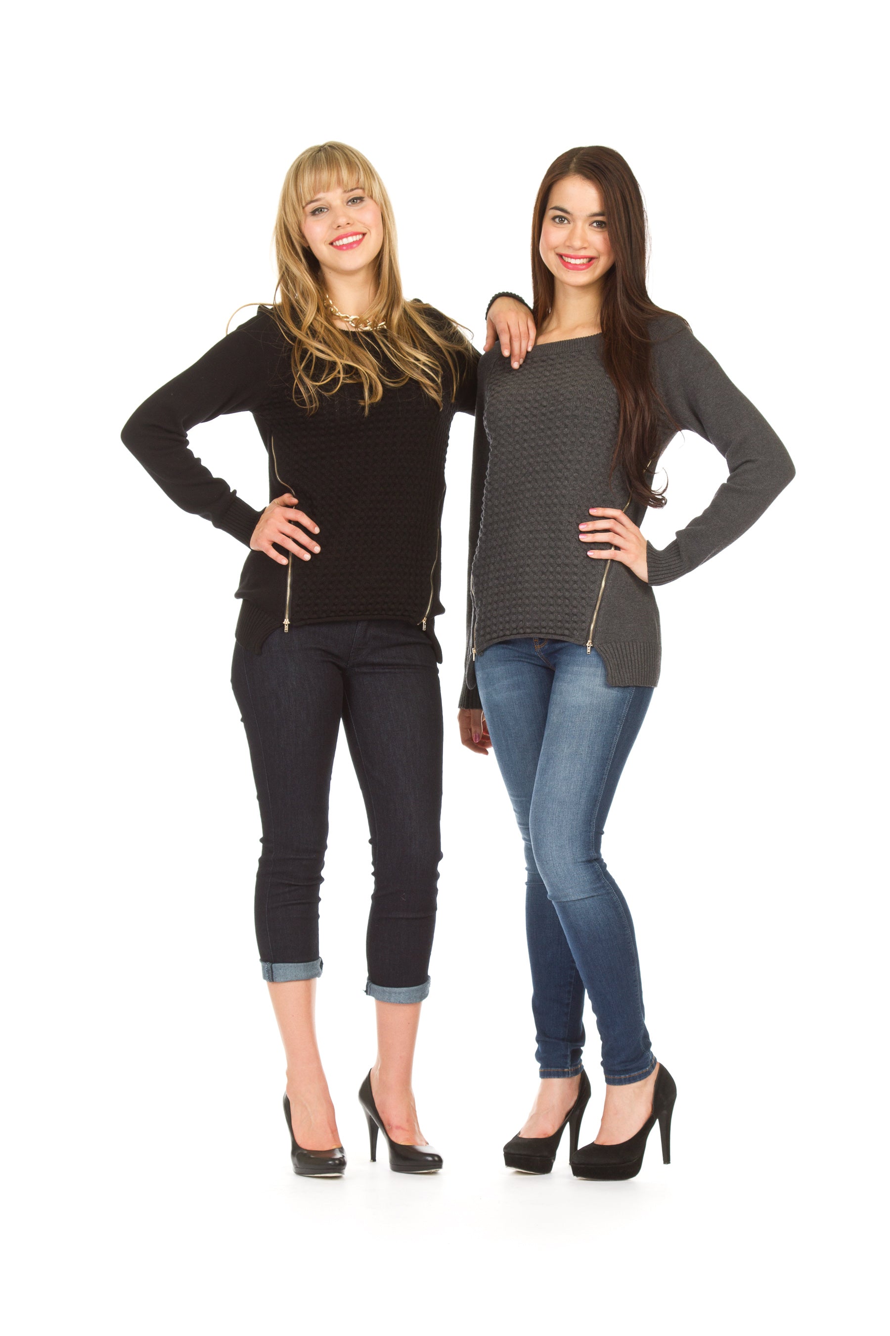 BLACK Textured sweater with zip detail