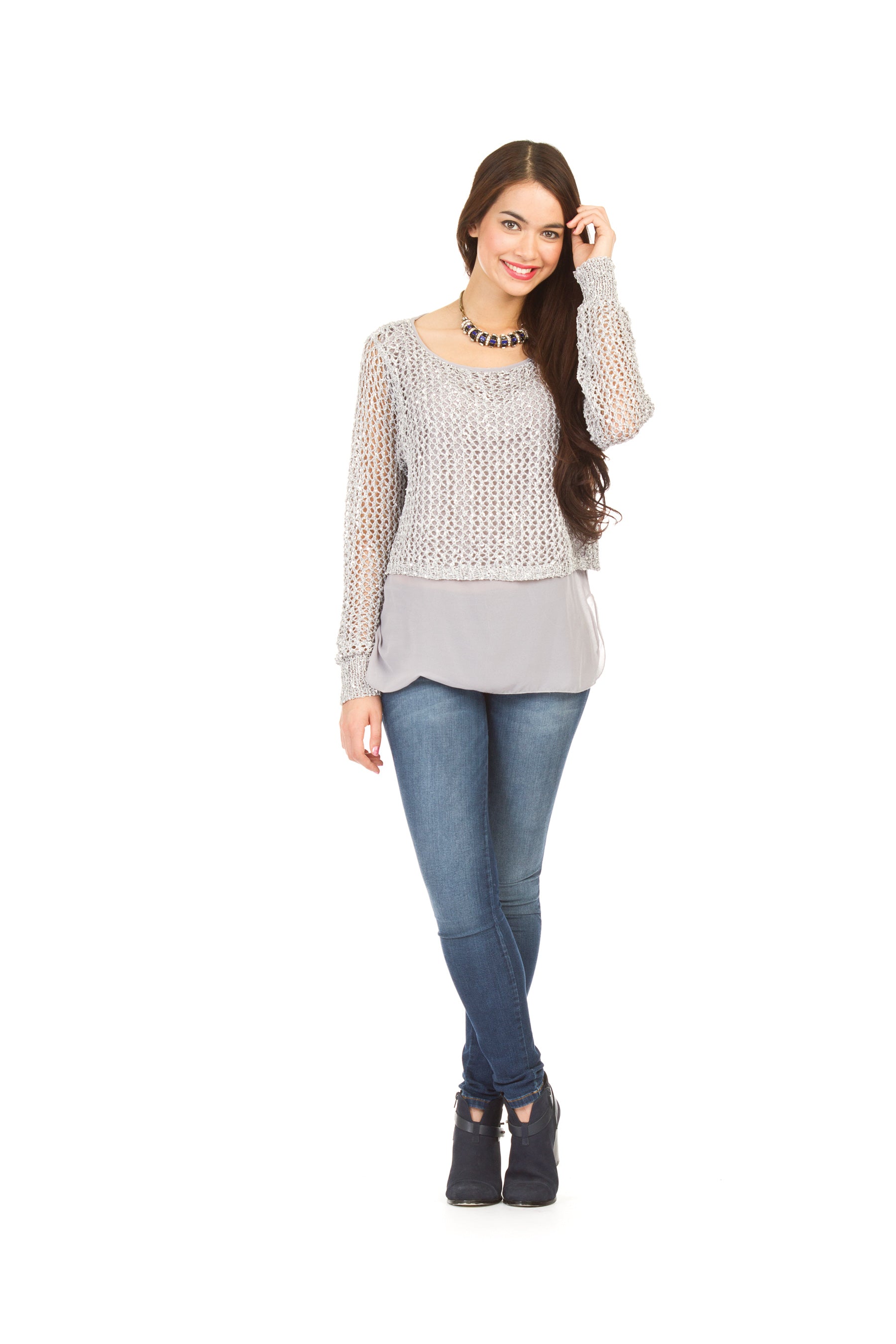 BLACK Open weave and sequins sweater with ggt underlay