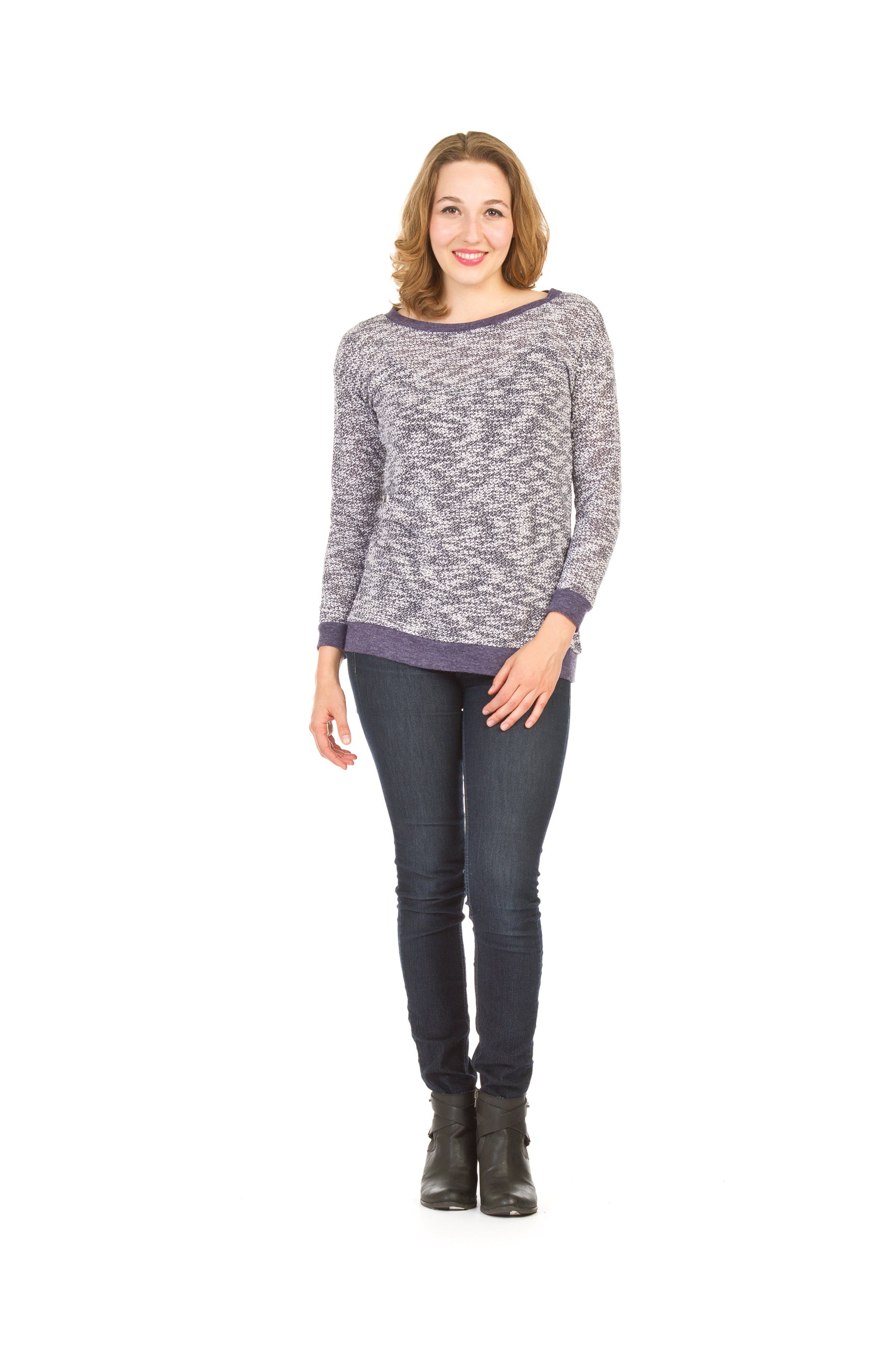 DENIM Textured back open pullover