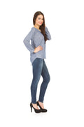 BLUE Lurex knit shirt hem pullover
