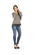 BLKWH Heathered knit pullover with georgette back